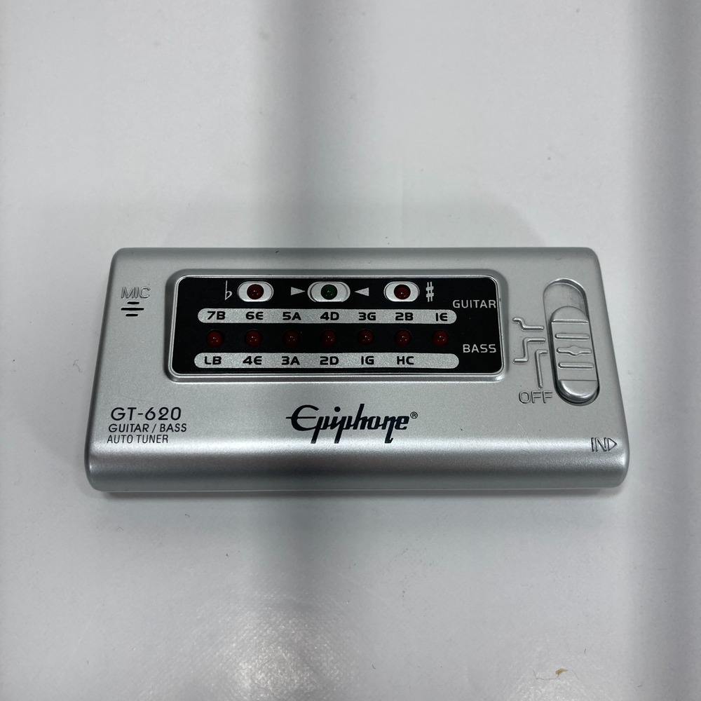 Epiphone Digital Guitar and Bass Tuner GT-620 Silver Portable Compact -‎ TESTED
